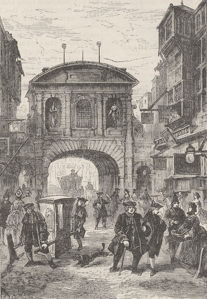 FLEET STREET. Temple Bar in Dr. Johnson's time. London c1880 old antique print