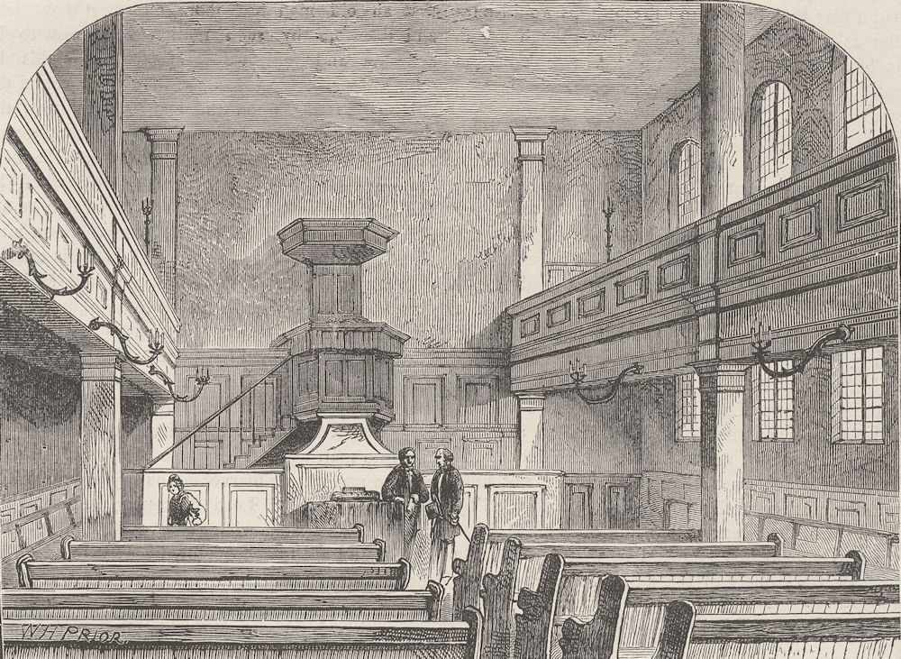 FETTER LANE. Interior of the Moravian chapel. London c1880 old antique print