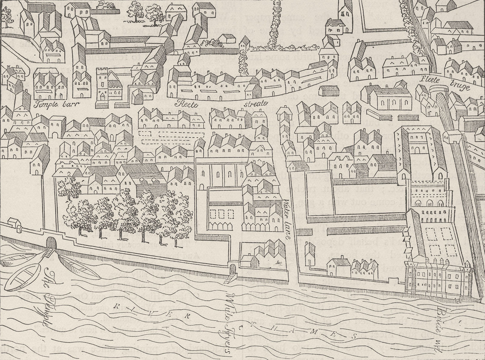 FLEET STREET. Fleet Street, the Temple, etc. (from Aggas' plan, 1563) c1880 map