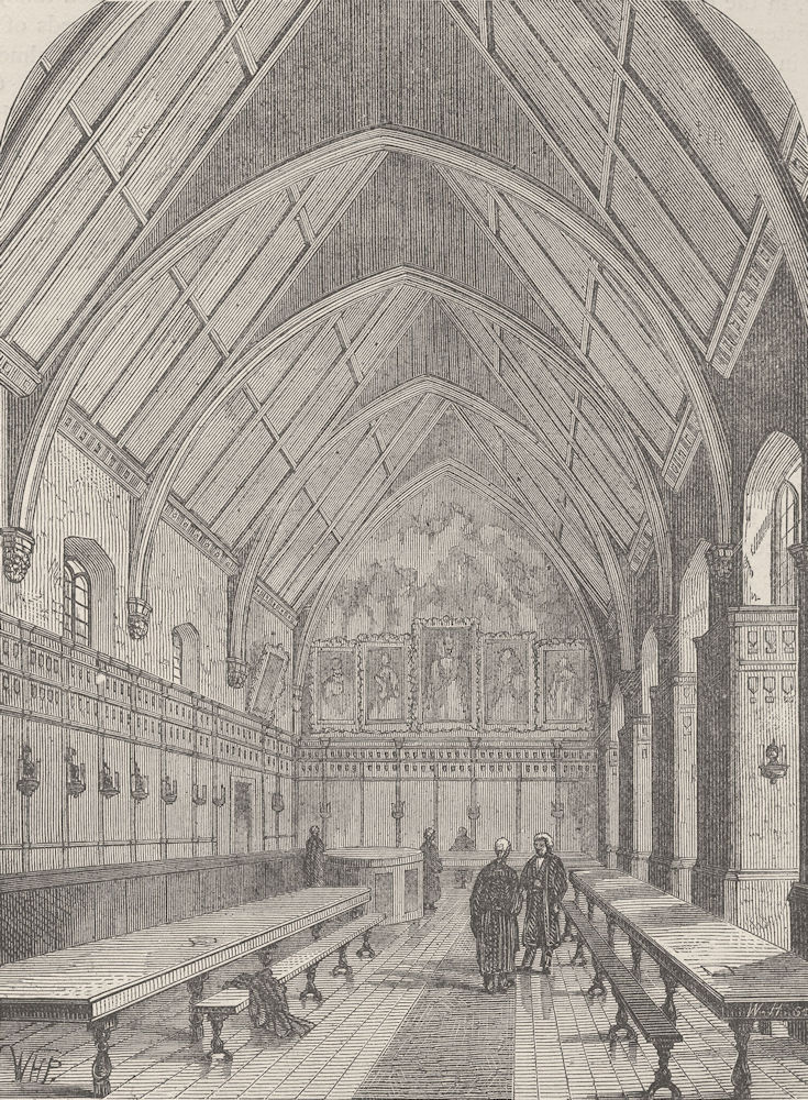 Associate Product THE TEMPLE CHURCH. The old Hall of the inner Temple. London c1880 print