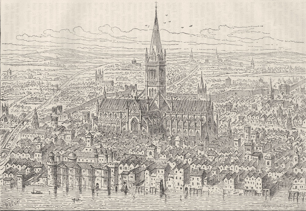 Associate Product ST.PAUL'S. St.Paul's and the neighbourhood in 1540. London c1880 old print