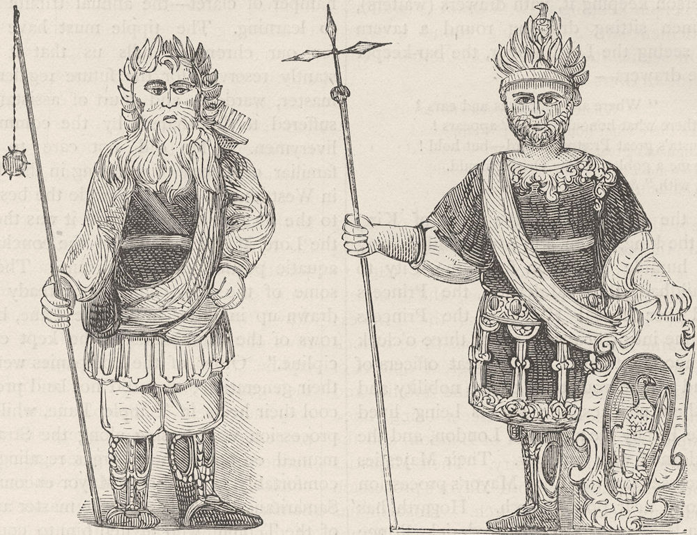 Associate Product CHEAPSIDE. Figures of Gog and Magog set up in Guildhall after the fire c1880