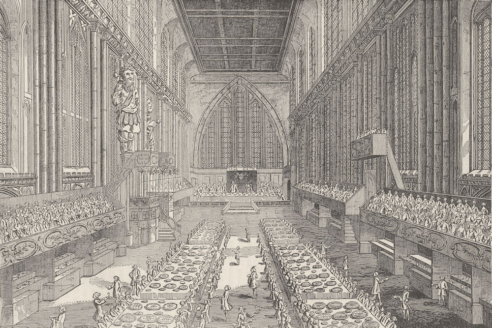 CHEAPSIDE. The Royal banquet in Guildhall in 1761. London c1880 old print