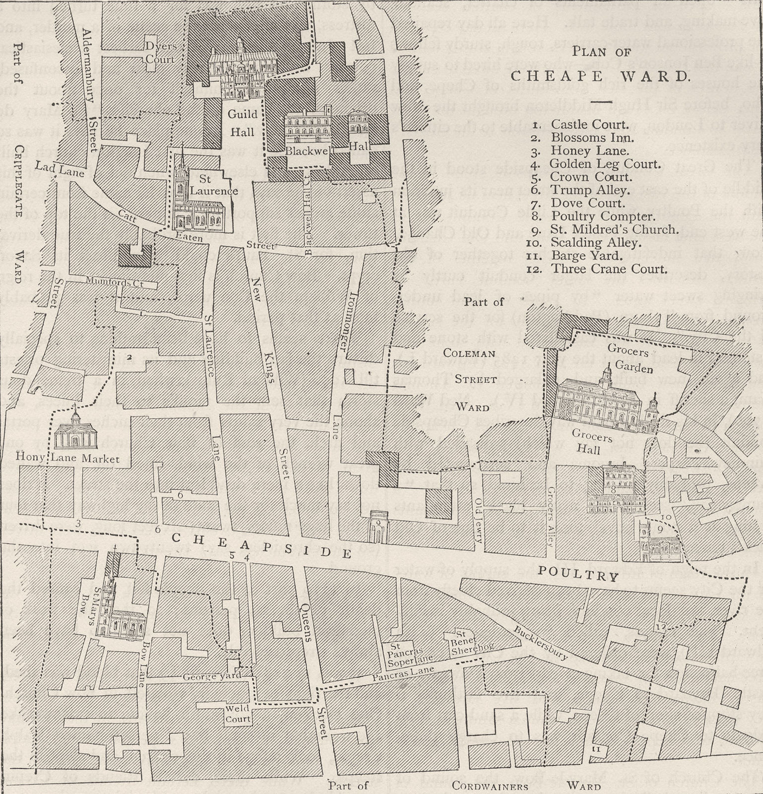 CHEAPSIDE. Old map of the Ward of Cheap, about 1750. London c1880