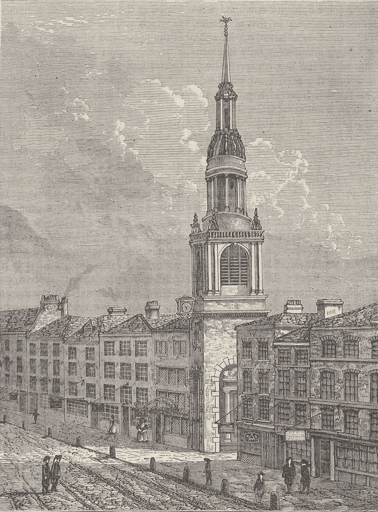 CHEAPSIDE. Bow church, Cheapside, in about 1750. London c1880 old print