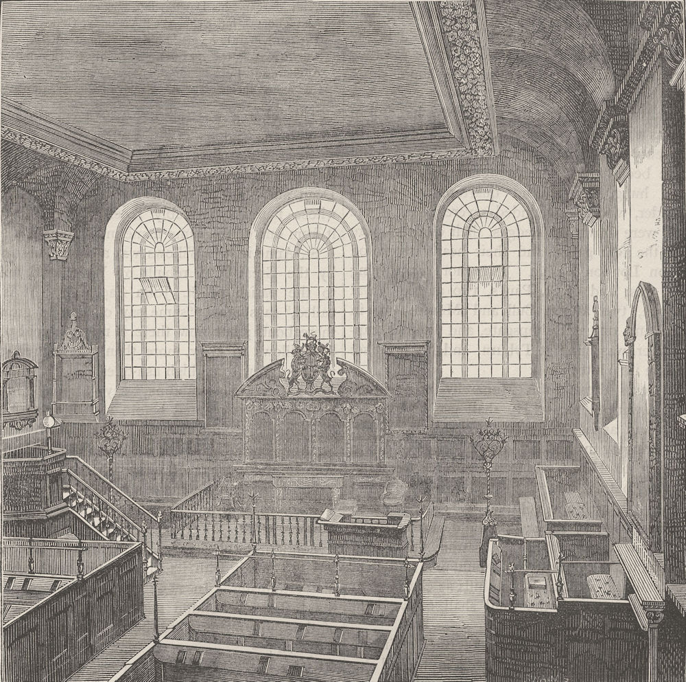 CHEAPSIDE. Interior of St.Michael's, Wood Street. London c1880 old print