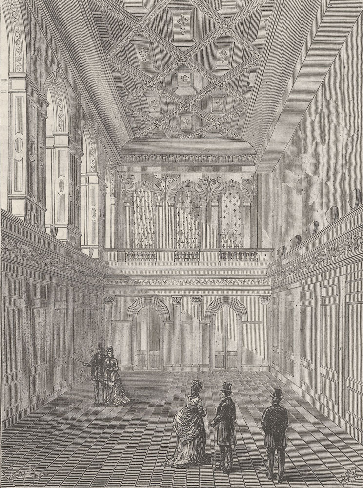 WOOD STREET, CITY OF LONDON. Interior of Haberdashers' Hall c1880 old print