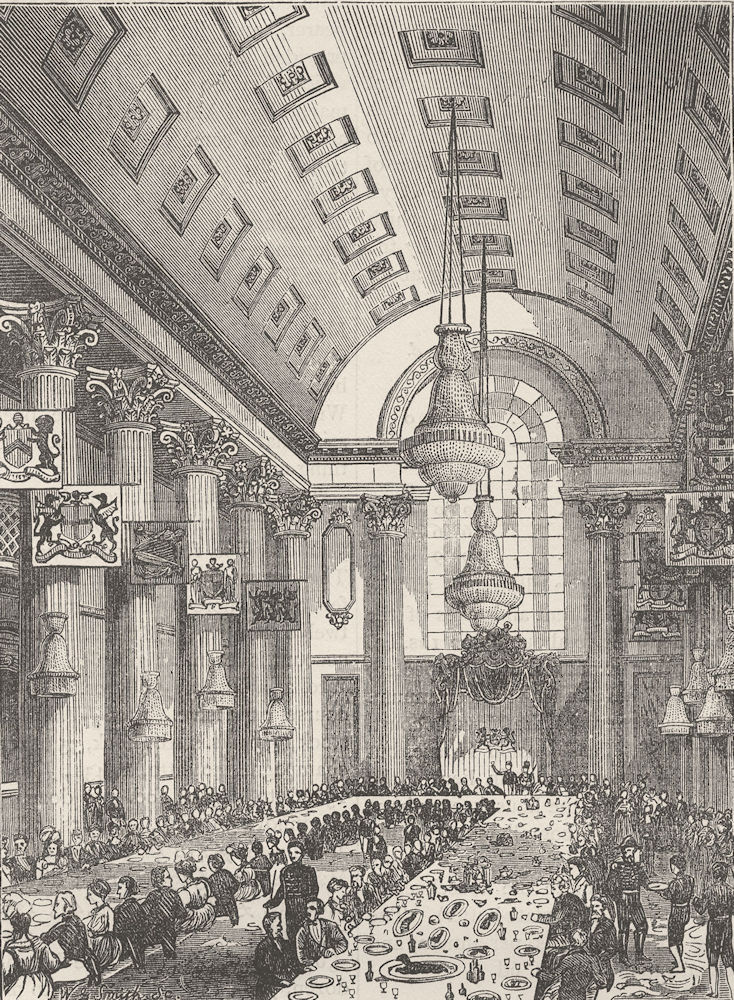 THE MANSION HOUSE. Interior of the Egyptian Hall. London c1880 old print