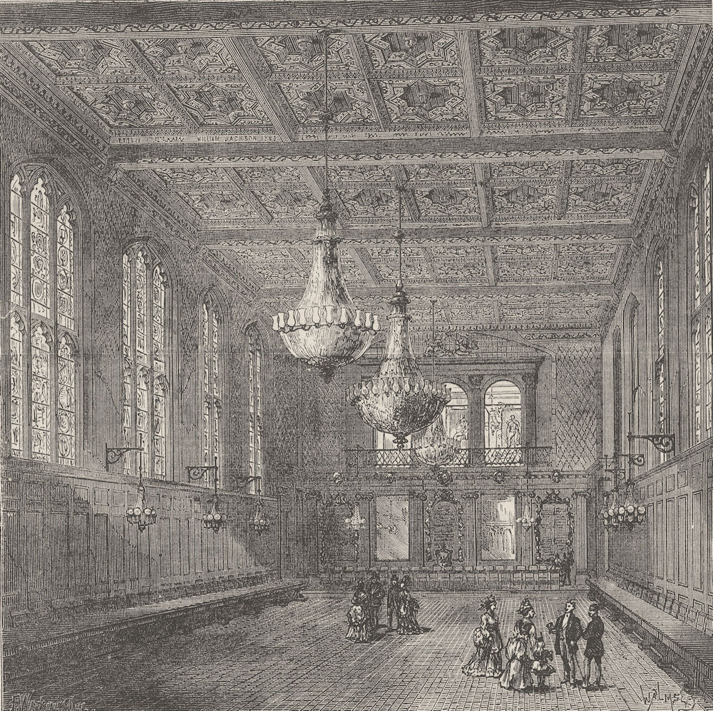 CITY OF LONDON. Interior of Merchant Taylors' Hall c1880 old antique print