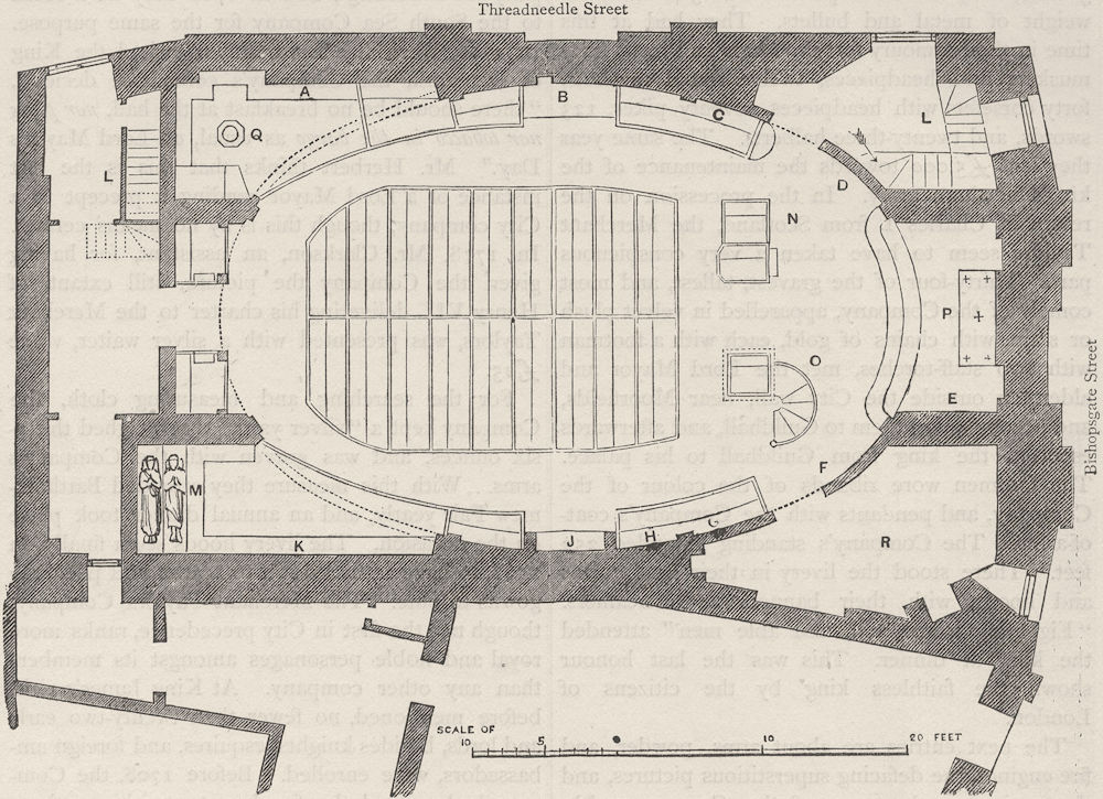 THREADNEEDLE STREET St.Martin Outwich church plan (Smith 1873).London c1880 map