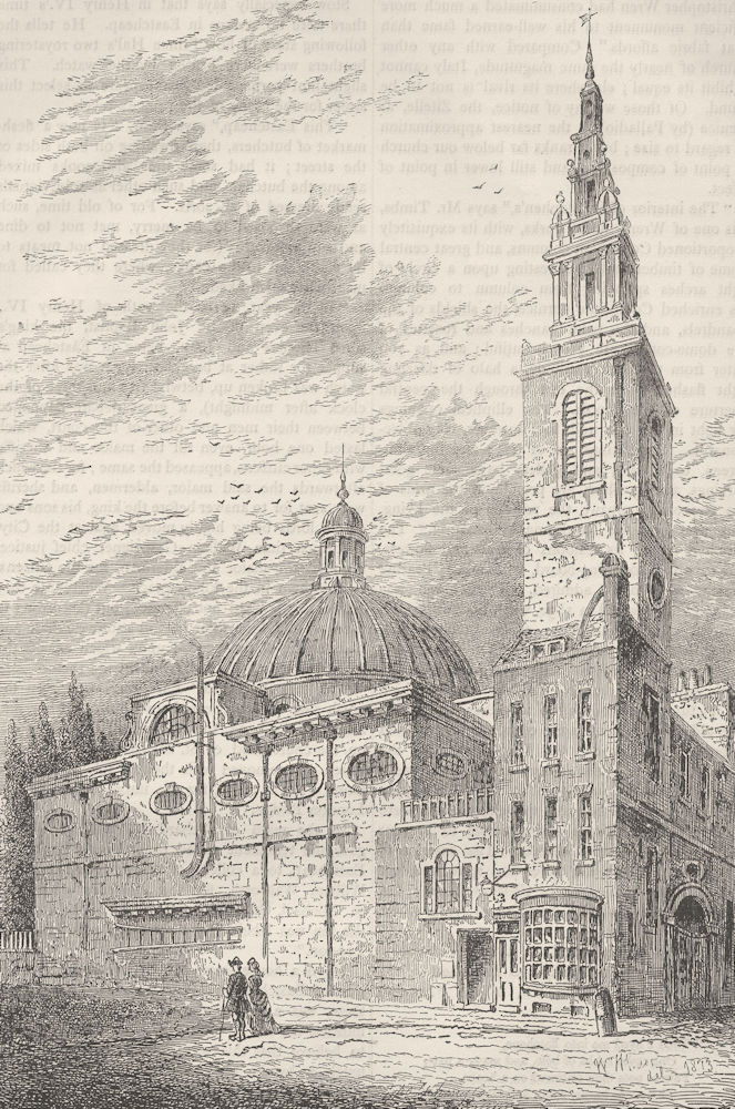 CANNON STREET. Exterior of St.Stephen's, Walbrook, in 1700. London c1880 print