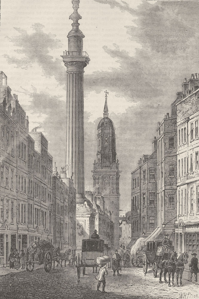 THE MONUMENT. The monument & the church of St.Magnus, about 1800. London c1880