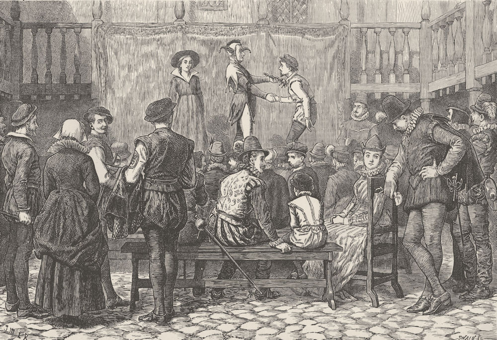 Associate Product THEATRE. A play in a London inn yard, in the time of Queen Elizabeth c1880