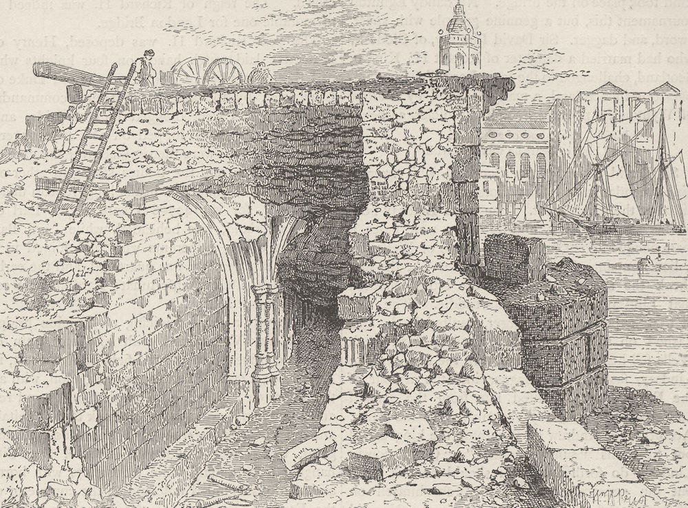 OLD LONDON BRIDGE. Remains of the chapel of St.Thomas, during demolition c1880