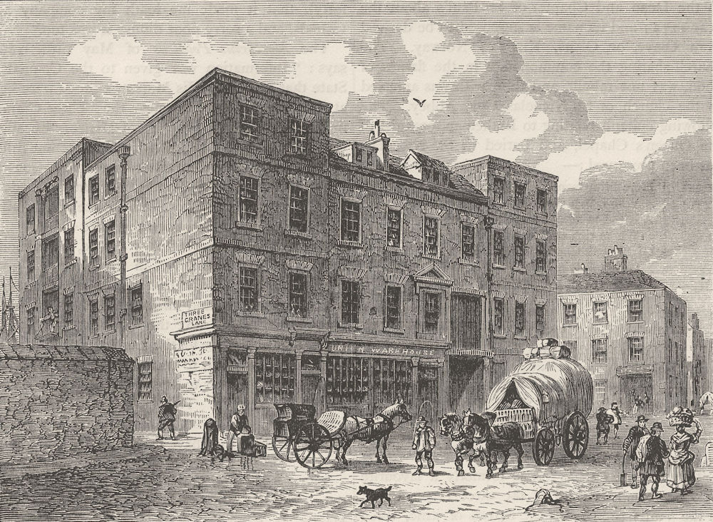 Associate Product UPPER THAMES STREET. The "Three Cranes," Thames Street. London c1880 old print