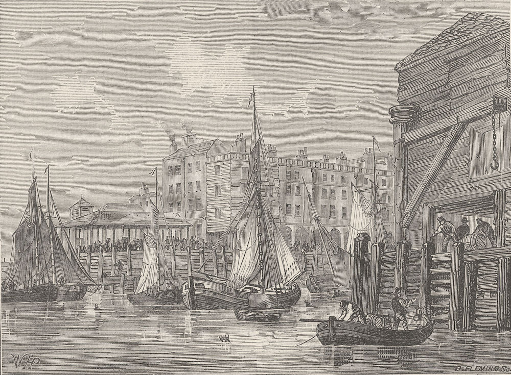LOWER THAMES STREET. Billingsgate in 1820. London c1880 old antique print
