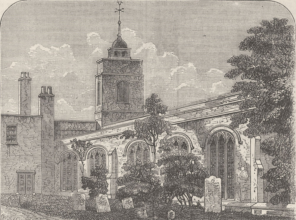 Associate Product CITY OF LONDON. The church of Allhallows-by-the-Tower (Barking), in 1750 c1880