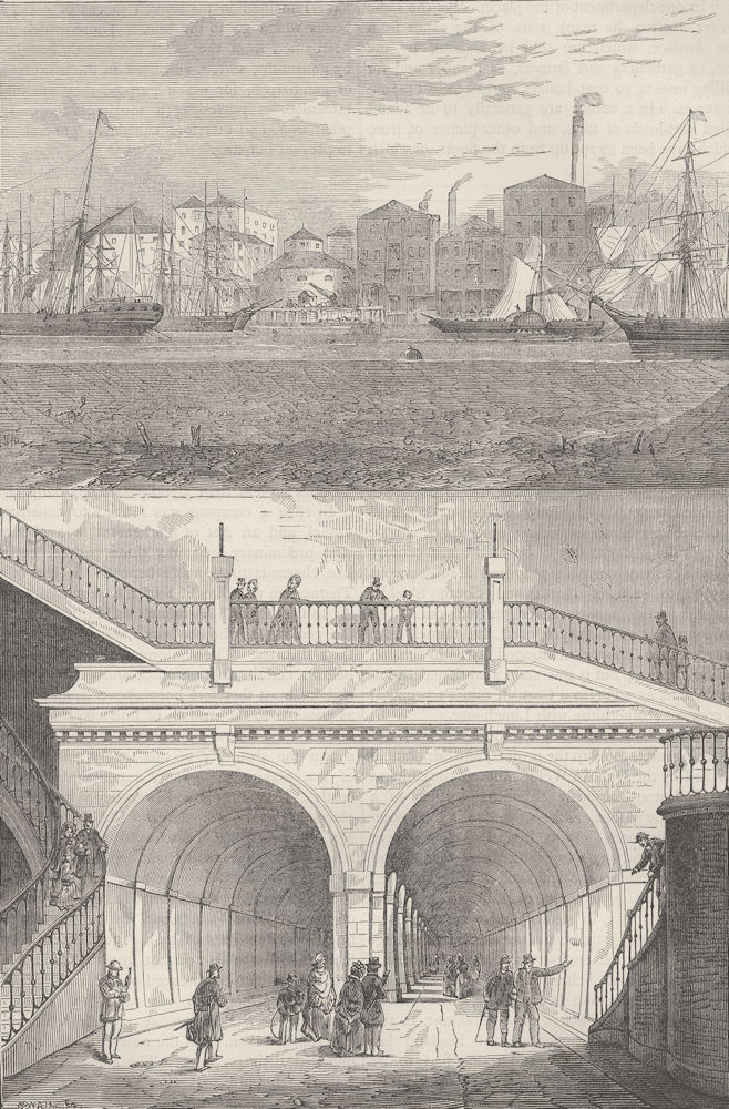 Associate Product LONDON DOCKS. The Thames tunnel as it was when originally opened c1880 print