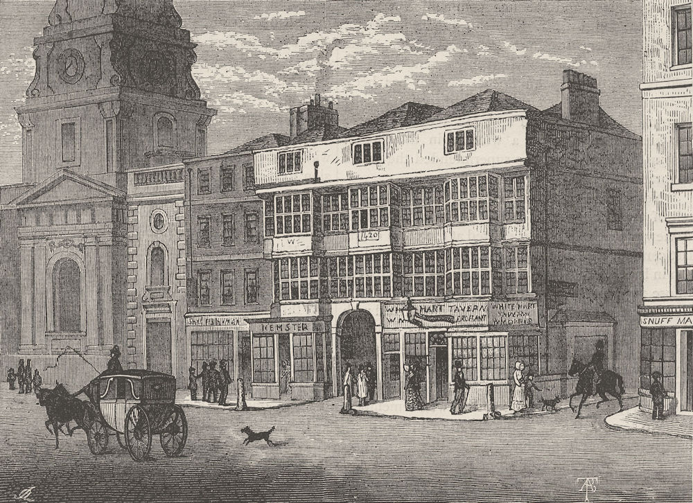 Associate Product BISHOPSGATE. The "White hart," Bishopsgate Street, in 1810. London c1880 print