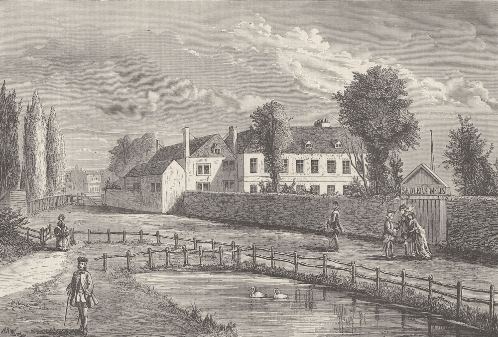 PENTONVILLE. Sadler's Wells in 1756. London c1880 old antique print picture