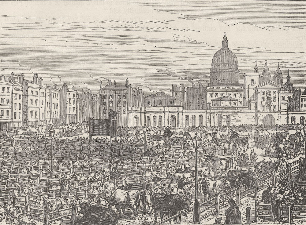 SMITHFIELD. Old Smithfield Market (1837). London c1880 antique print