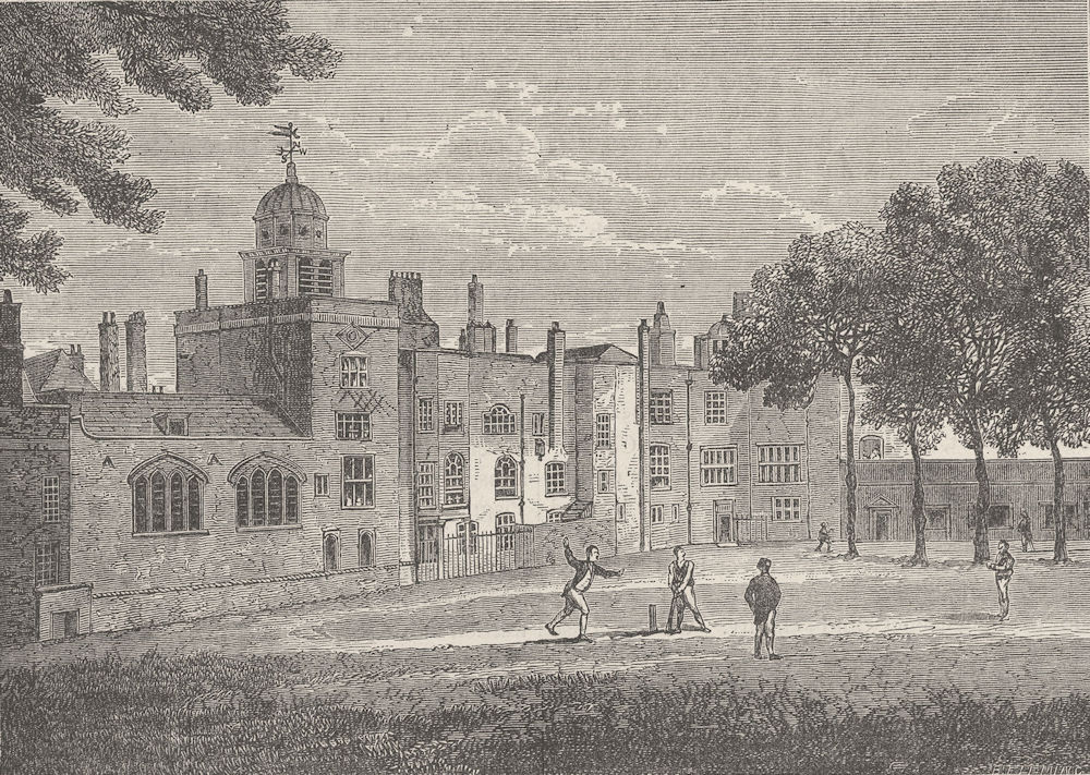 THE CHARTERHOUSE. Charterhouse-The Quadrangle in 1805 c1880 old antique print