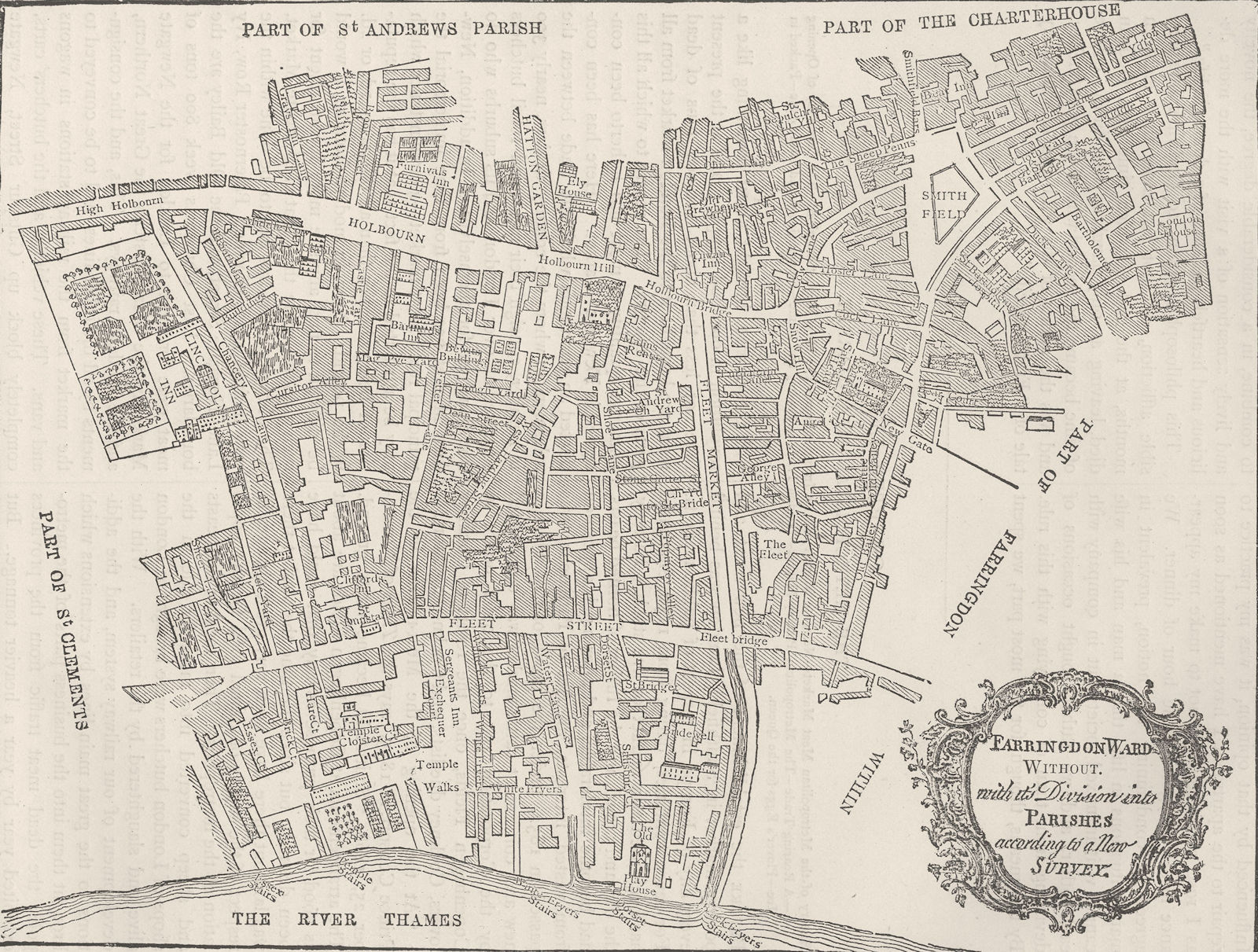 SMITHFIELD. Map of Farringdon ward without, 1750. London c1880 old antique