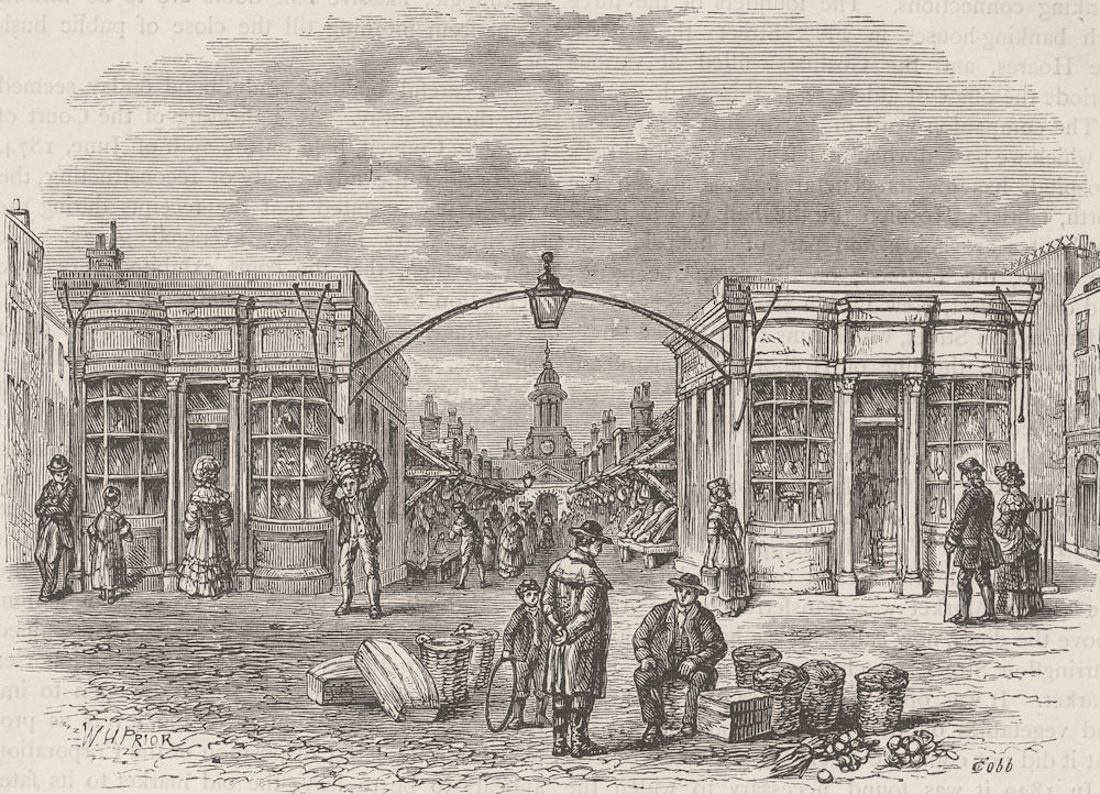 FARRINGDON STREET. Fleet Market, about 1800. London c1880 old antique print