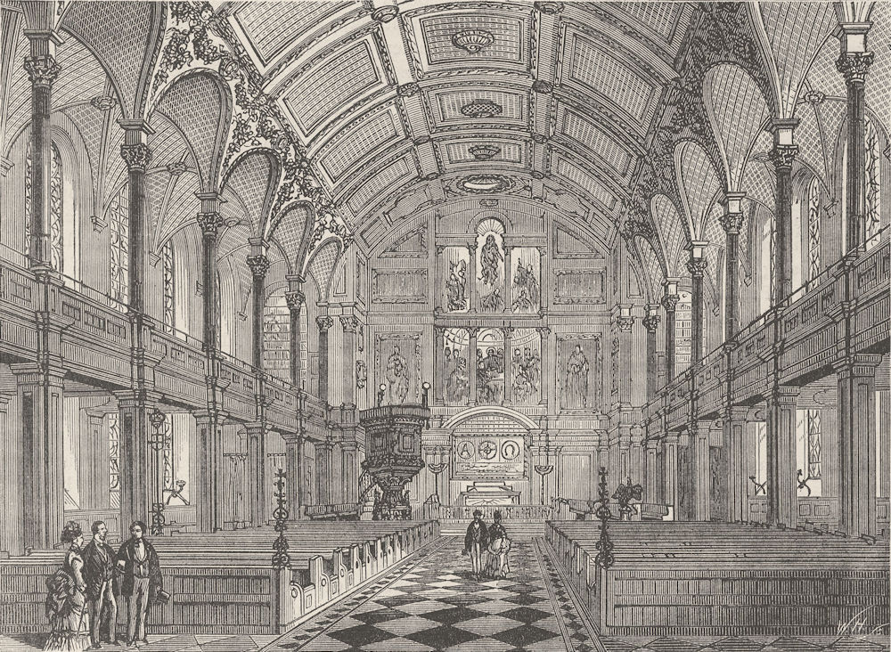 WREN CHURCHES. Interior of St.Andrew's church, Holborn. London c1880 old print