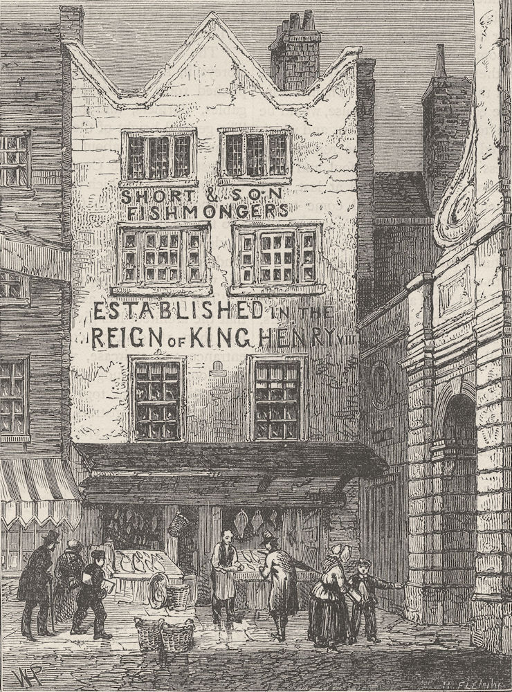THE LAW COURTS. The old fish shop by Temple Bar, 1846. London c1880 print