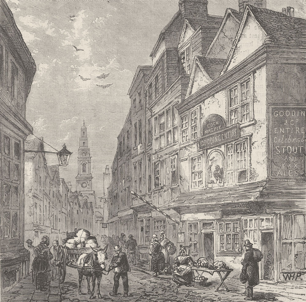 DRURY LANE. The "Cock and Magpie", in 1840. London c1880 old antique print