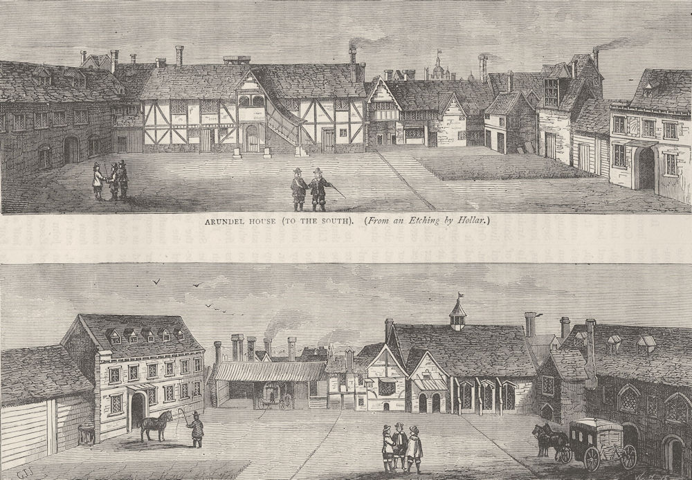Associate Product THE STRAND. Arundel House (from an etching by Hollar). London c1880 old print
