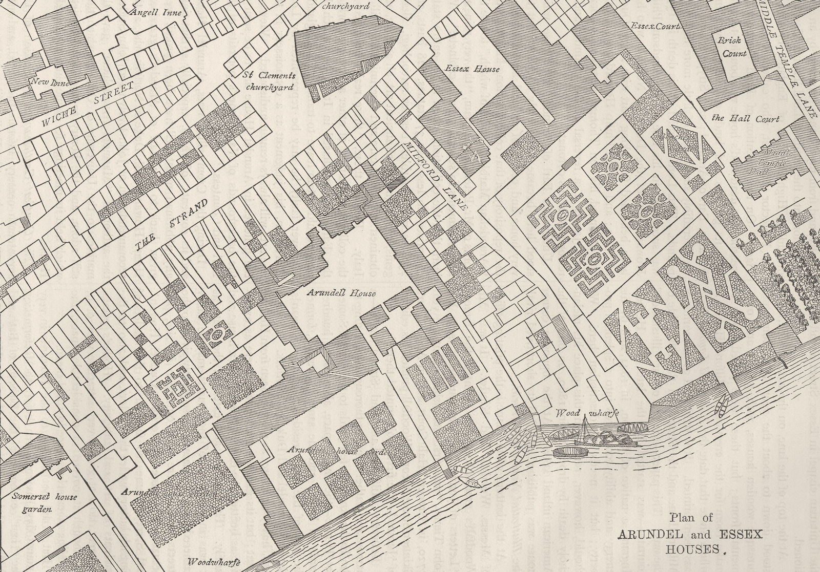 Associate Product THE STRAND. Plan of Arundel and Essex Houses. London c1880 old antique map
