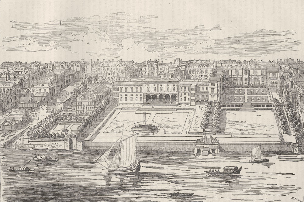 Associate Product ST. MARY-LE-STRAND. Somerset House in 1755. London c1880 old antique print