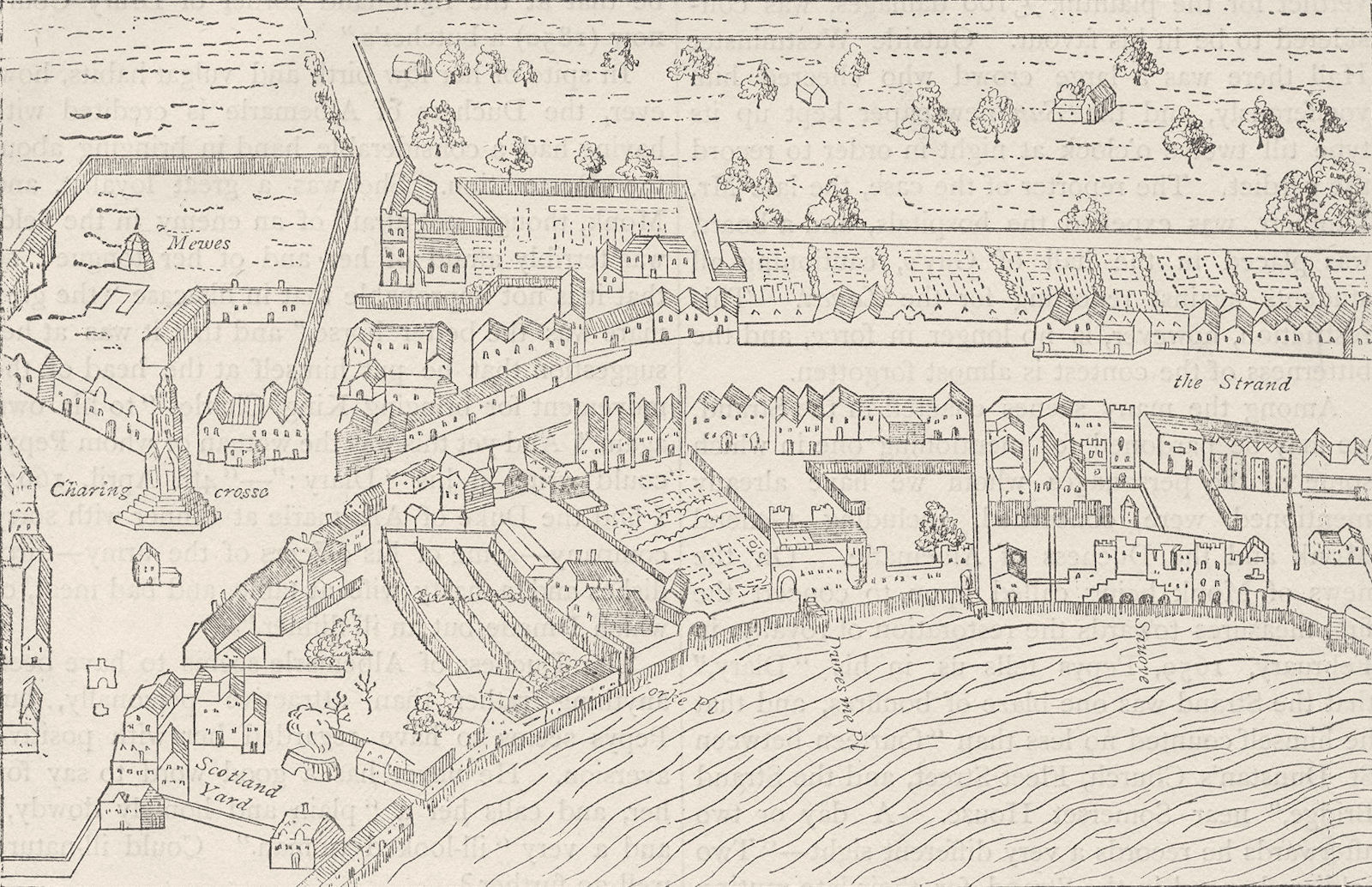 THE STRAND. View in 1560 (from th map of Ralph Aggas). London c1880 old