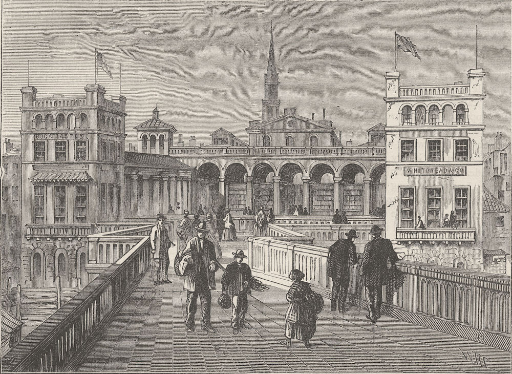 CHARING CROSS. Hungerford bridge, from the bridge, in 1850. London c1880 print
