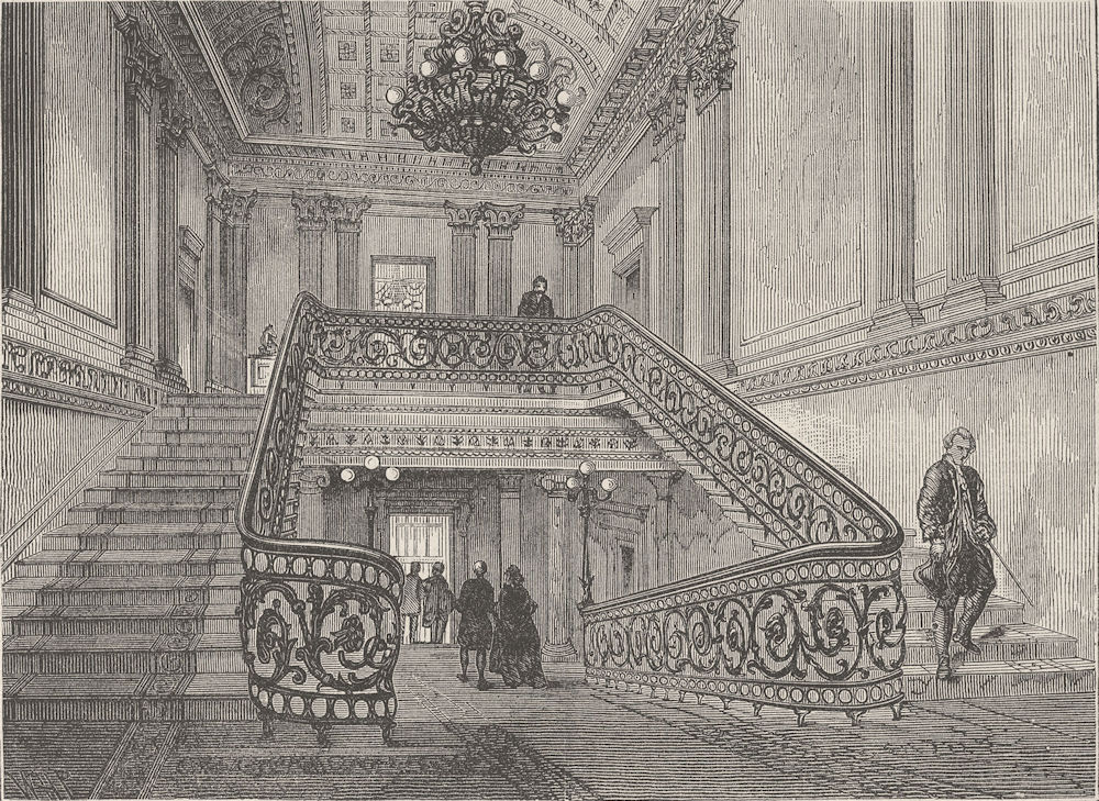 TRAFALGAR SQUARE. Staircase in Northumberland House. London c1880 old print