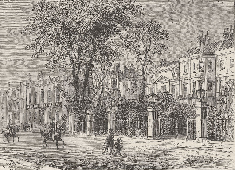 WHITEHALL. Whitehall Gardens. London c1880 old antique vintage print picture