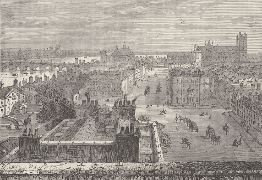 WHITEHALL. Westminster, from the roof of Whitehall in 1807. London c1880 print