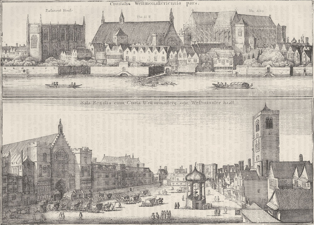 WESTMINSTER ABBEY. Two views of Westminster in 1647, from Hollar. London c1880