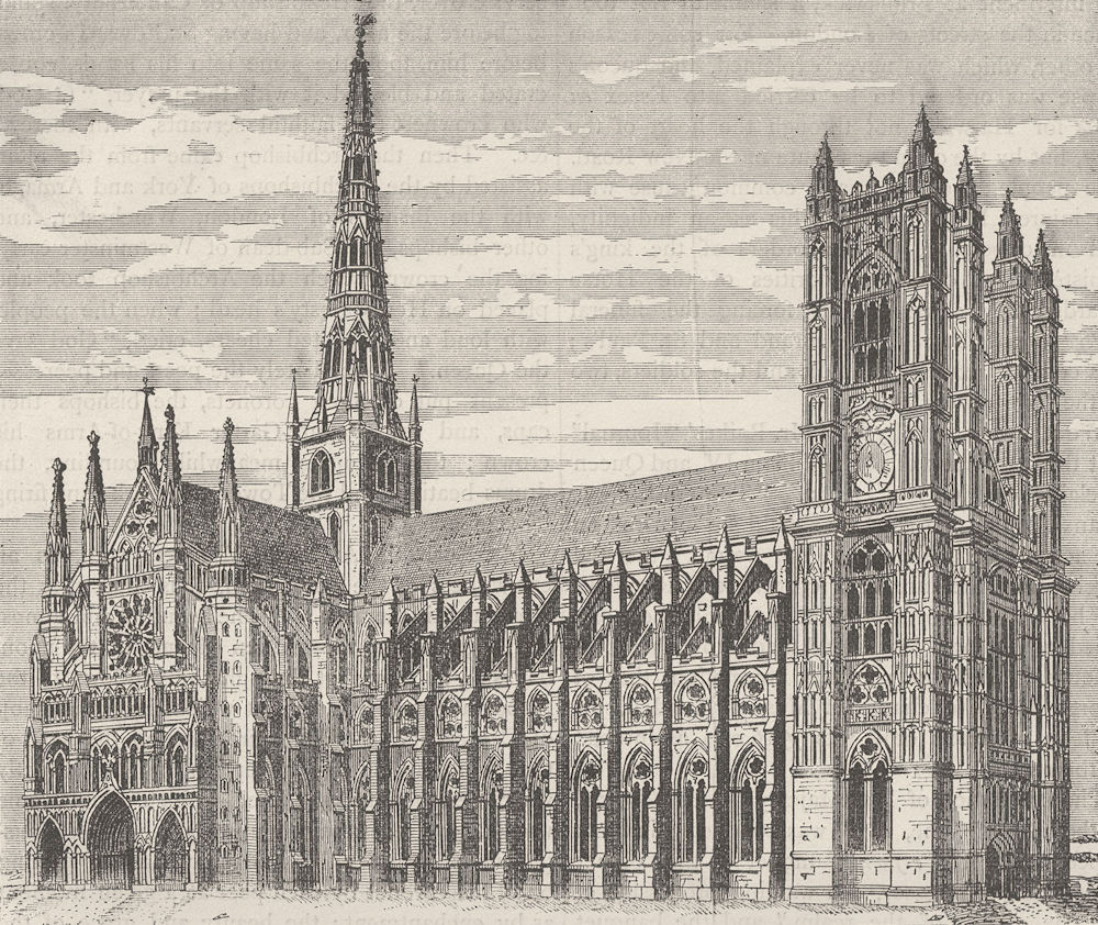 Associate Product WESTMINSTER ABBEY. Sir Christopher Wren's design to complete the Abbey c1880