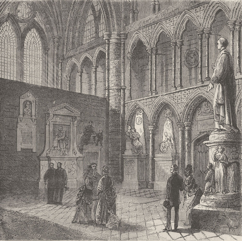 WESTMINSTER ABBEY. Poets' corner, Westminster Abbey. London c1880 old print