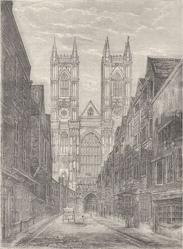 Associate Product WESTMINSTER ABBEY. West front of Westminster Abbey, from Tothill Street c1880
