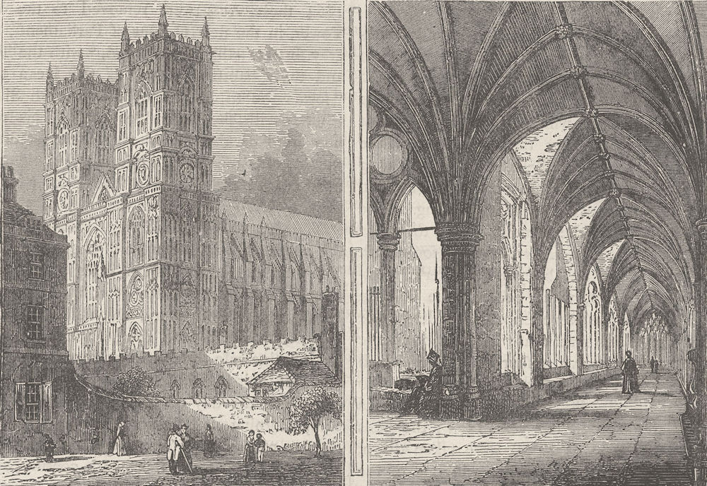 WESTMINSTER ABBEY. The Western Towers and Cloisters of Westminster Abbey c1880
