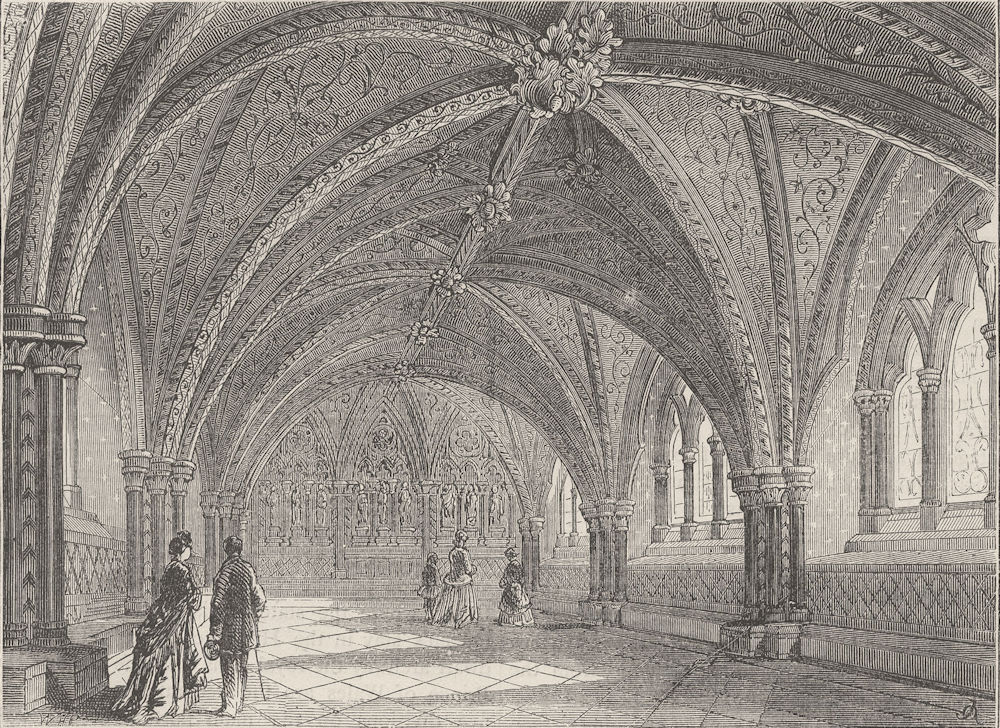 THE ROYAL PALACE OF WESTMINSTER. St.Stephen's crypt-Interior. London c1880