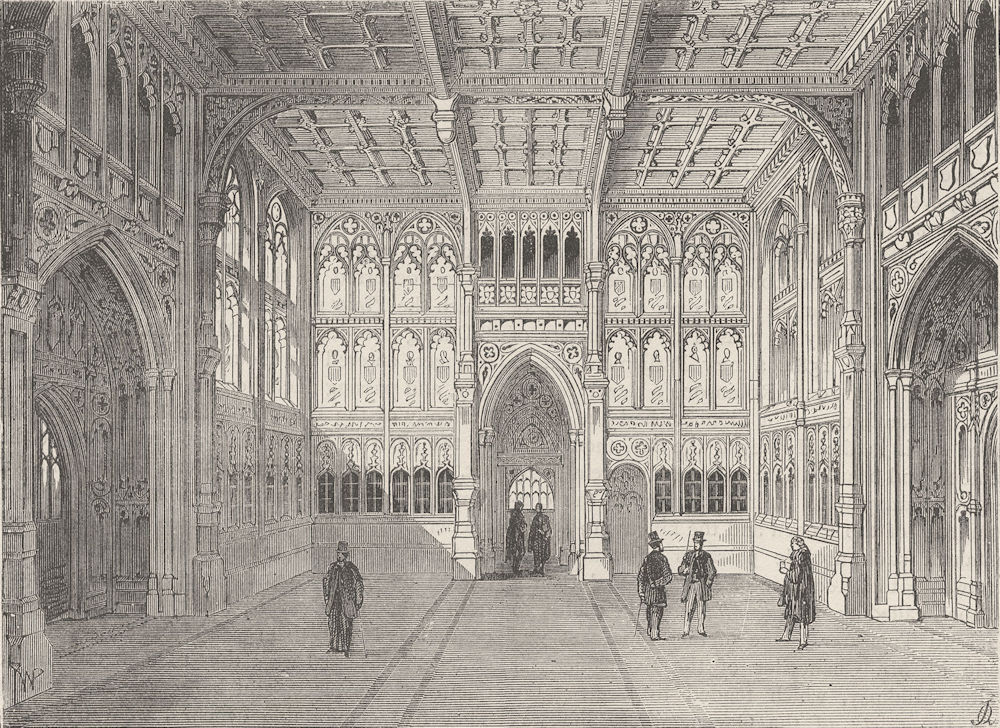 ROYAL PALACE OF WESTMINSTER. The lobby of the House of Commons. London c1880