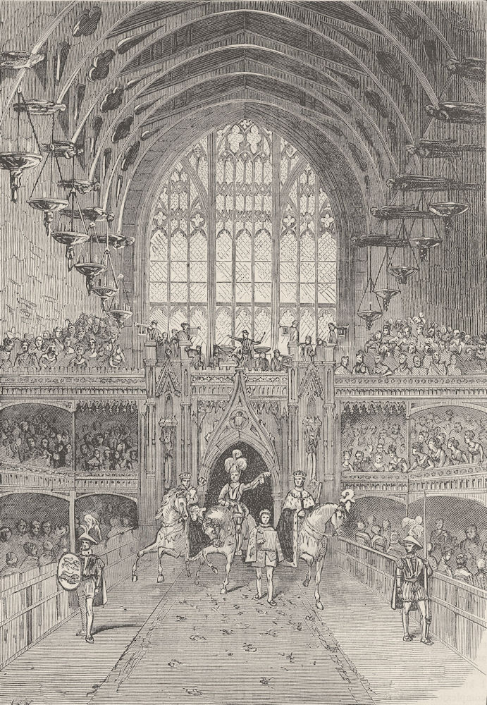WESTMINSTER HALL. Coronation of George IV. The champion's challenge c1880