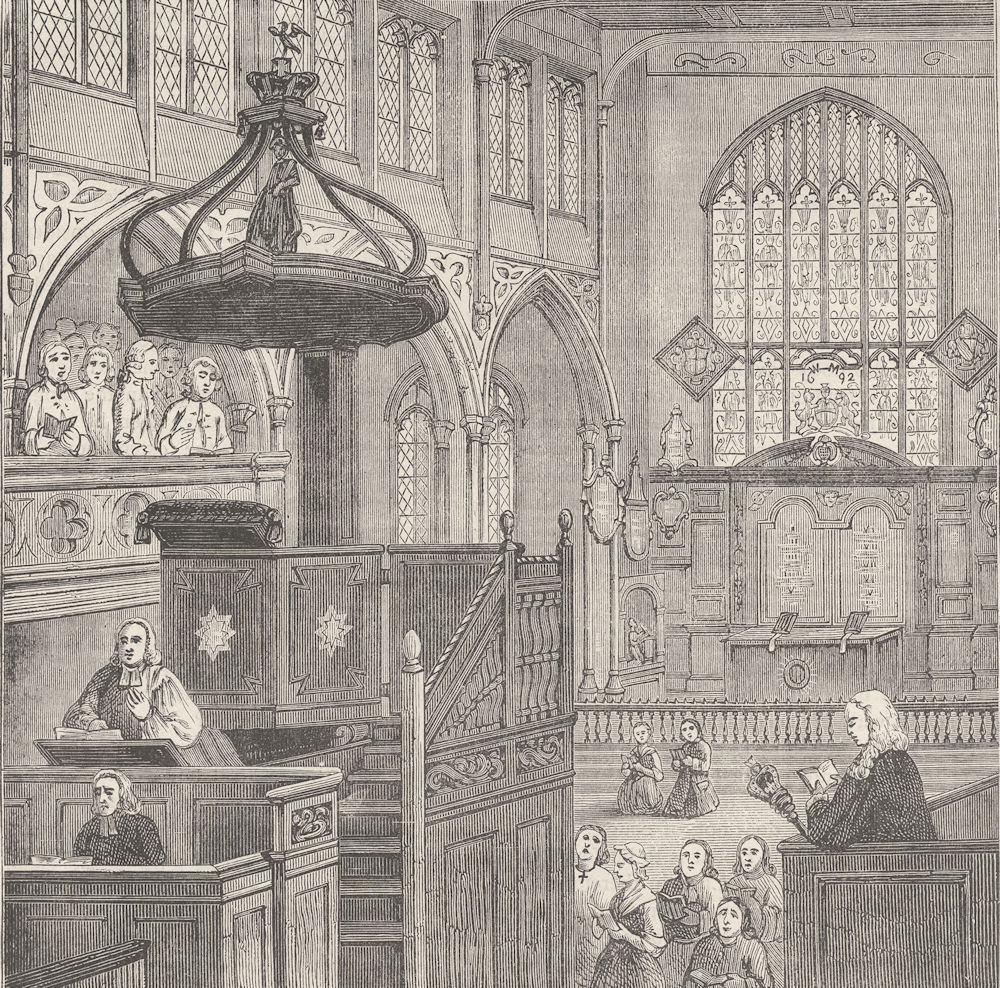 WESTMINSTER. Interior of St.Margaret's church in 1695. London c1880 old print