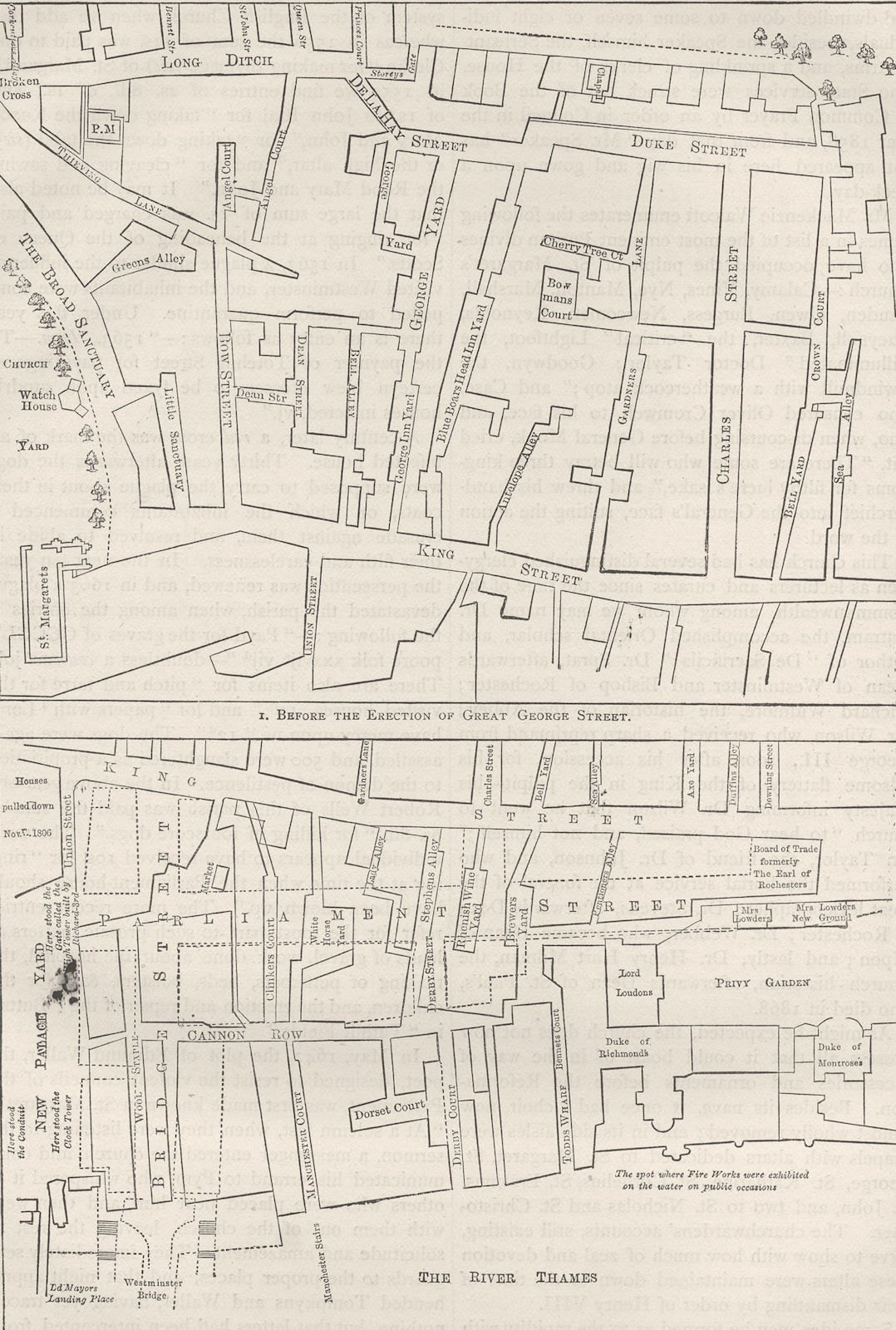 Associate Product WESTMINSTER. Plan of a portion of Westminster between 1734 and 1748 c1880 map
