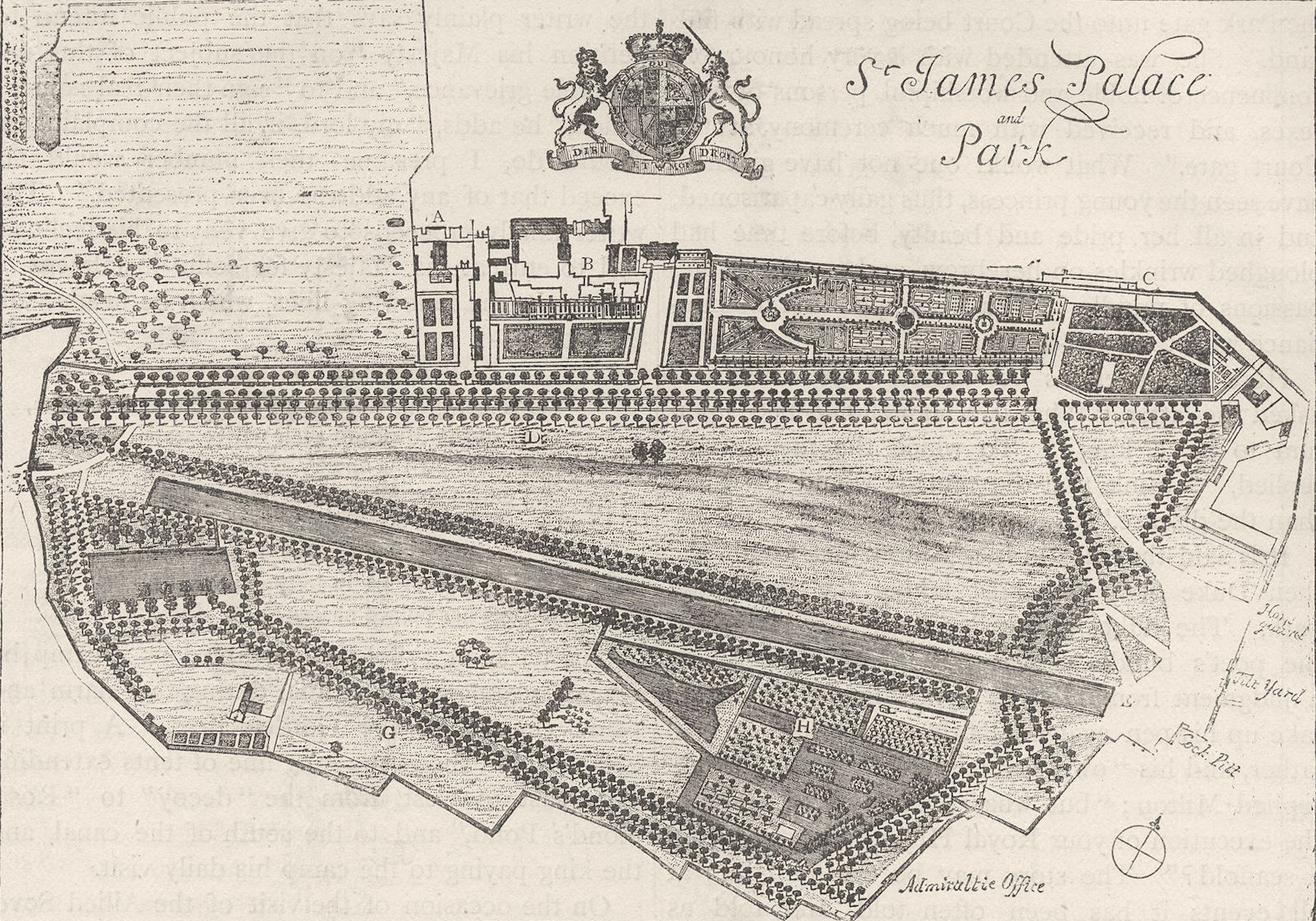 ST.JAMES'S PARK & PALACE. 17th century plan, after Knyff. London c1880 print